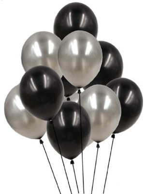Rönesans Parti 30 Adet 12 Inç Parti Balonu Metalik Gümüş Pastel Siyah