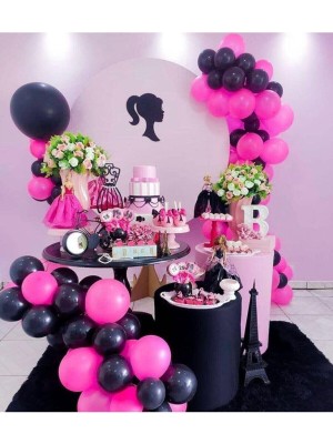 Rönesans Parti 50 Adet Balon (Siyah - Fuşya Karışık))+ 5 mt Balon Zinciri