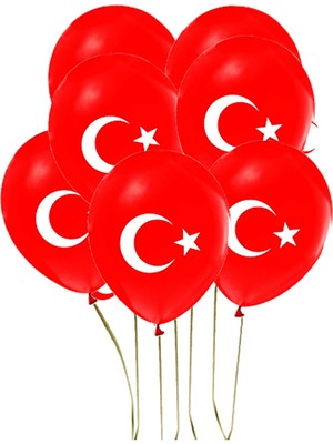 Rönesans Parti 100 Adet Türk Bayraklı Kırmızı Baskılı Balon 23 Nisan - 29 Ekim Süslemesi