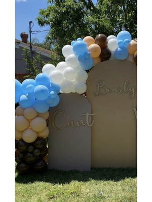 Rönesans Parti Pastel Mavi Beyaz Çikolata Kahve Ten Rengi Balon Zinciri 70 Adet+5 mt Balon Zinciri