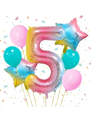 Rönesans Parti Gökkuşağı Folyo Balon Seti 5 Yaş