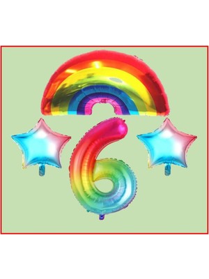 Rönesans Parti Gökkuşağı Yıldız Temalı 6 Yaş Doğum Günü Parti Seti