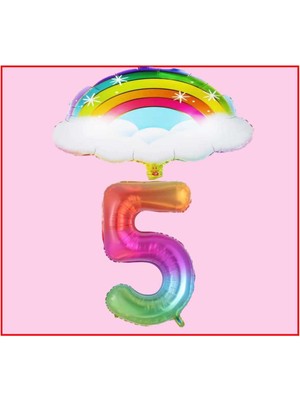 Rönesans Parti Bulutlu Gökkuşağı Temalı 5 Yaş Doğum Günü Parti Seti