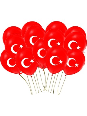 Rönesans Parti 100 Adet Türk Bayraklı Kırmızı Baskılı Balon 23 Nisan - 29 Ekim Süslemesi