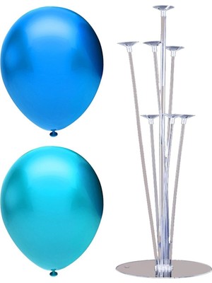 Rönesans Parti 7 Çubuklu Balon Standı + 7 Adet Balon Açık Mavi - Koyu Mavi
