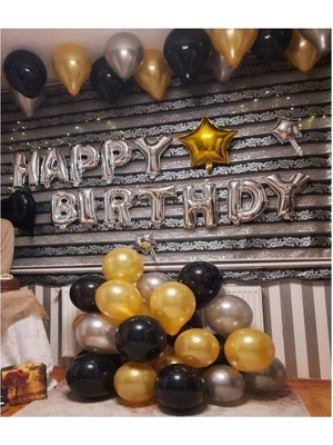 Rönesans Parti Happy Birthday Set Gold Gümüş Siyah