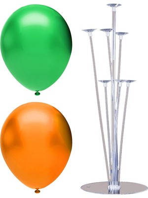 Rönesans Parti 7 Çubuklu Balon Standı + 100 Adet Balon ( Turuncu, Koyu Yeşil )