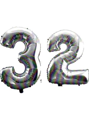 Rönesans Parti 32 Yaş Sayı Folyo Balon Gümüş 40 Inç 100 cm