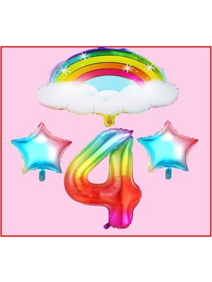 Rönesans Parti Bulutlu Gökkuşağı Yıldız Temalı 4 Yaş Doğum Günü Parti Seti