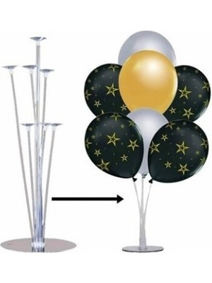 Rönesans Parti 7'li Balon Standı + 7 Adet 12 Inç Metalik Karışık Renk Balon