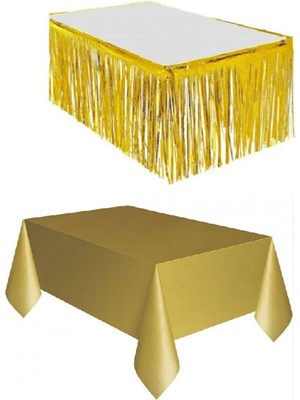 Rönesans Parti Gold Metalize Masa Etegi + Plastik Gold Masa Örtüsü
