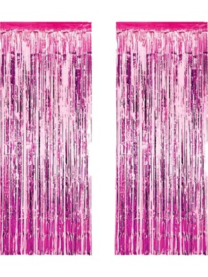 Rönesans Parti 1 Adet 90 cm × 200 cm Metalize Arka Fon Kapı Perdesi Püsküllü Fon Süsü Pembe