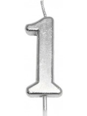 Rönesans Parti 1 Yaş Gümüş Rakam Mum Gümüş Renk Doğum Günü Pasta Mumu 12 cm