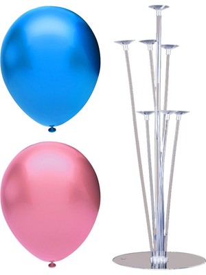 Rönesans Parti 7 Çubuklu Balon Standı + 40 Adet Balon ( Koyu Mavi - Pembe )