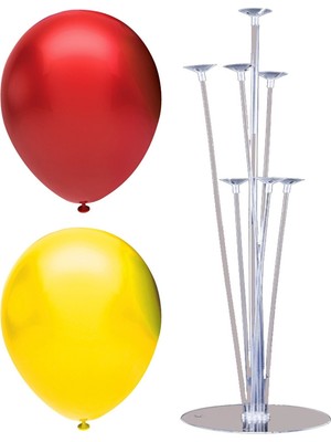 Rönesans Parti 7 Çubuklu Balon Standı + 50 Adet Balon ( Kırmızı, Sarı )