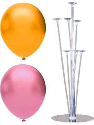 Rönesans Parti 7 Çubuklu Balon Standı + 7 Adet Balon ( Turuncu, Pembe )