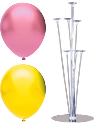 Rönesans Parti 7 Çubuklu Balon Standı + 50 Adet Balon ( Pembe - Sarı )