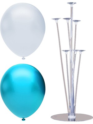 Rönesans Parti 7 Çubuklu Balon Standı + 50 Adet Balon ( Açık Mavi - Beyaz )
