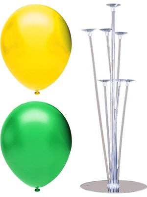 Rönesans Parti 7 Çubuklu Balon Standı + 100 Adet Balon ( Sarı - Koyu Yeşil )