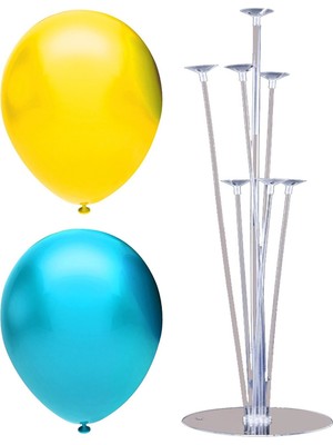 Rönesans Parti 7 Çubuklu Balon Standı + 50 Adet Balon ( Açık Mavi - Sarı )