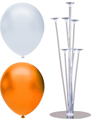 Rönesans Parti 7 Çubuklu Balon Standı + 40 Adet Balon ( Turuncu - Beyaz )