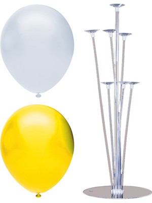 Rönesans Parti 7 Çubuklu Balon Standı + 50 Adet Balon Sarı - Beyaz