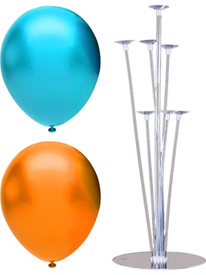 Rönesans Parti 7 Çubuklu Balon Standı + 100 Adet Balon ( Açık Mavi - Turuncu )
