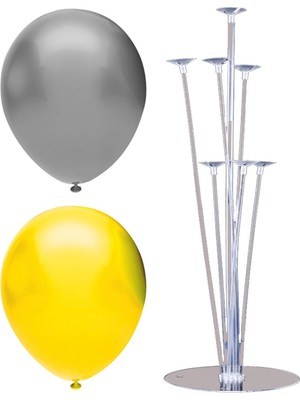 Rönesans Parti 7 Çubuklu Balon Standı + 50 Adet Balon ( Sarı, Gümüş )