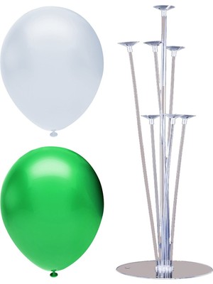 Rönesans Parti 7 Çubuklu Balon Standı + 40 Adet Balon ( Koyu Yeşil - Beyaz )