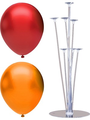 Rönesans Parti 7 Çubuklu Balon Standı + 7 Adet Balon ( Turuncu, Kırmızı )