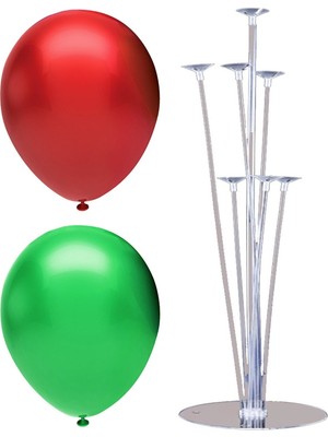 Rönesans Parti 7 Çubuklu Balon Standı + 50 Adet Balon ( Kırmızı, Koyu Yeşil )