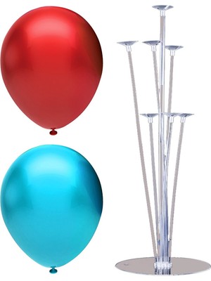 Rönesans Parti 7 Çubuklu Balon Standı + 100 Adet Balon ( Kırmızı, Açık Mavi )