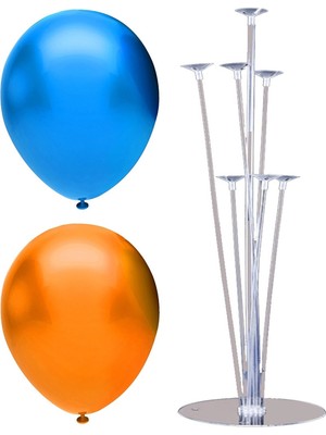 Rönesans Parti 7 Çubuklu Balon Standı + 50 Adet Balon ( Turuncu, Koyu Mavi )