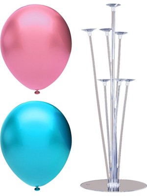 Rönesans Parti 7 Çubuklu Balon Standı + 50 Adet Balon ( Açık Mavi, Pembe )