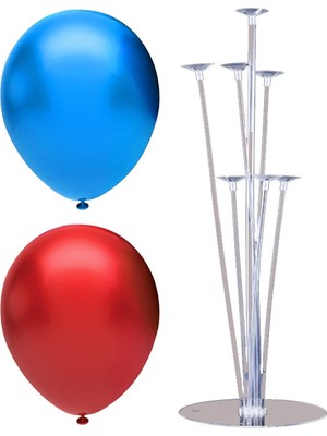 Rönesans Parti 7 Çubuklu Balon Standı + 20 Adet Balon ( Kırmızı - Koyu Mavi )