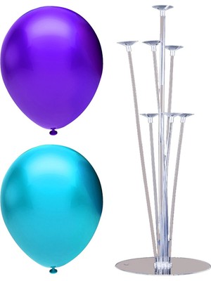 Rönesans Parti 7 Çubuklu Balon Standı + 50 Adet Balon ( Mor - Açık Mavi )