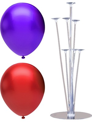 Rönesans Parti 7 Çubuklu Balon Standı + 20 Adet Balon ( Mor - Kırmızı )