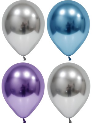 Rönesans Parti Gümüş-Mavi-Mor Krom Balon 20 Adet