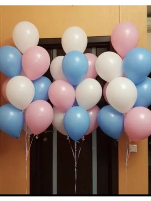 Rönesans Parti Cinsiyet Partisi Pastel Balon Seti 25 Adet Pembe Mavi Beyaz