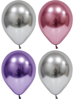 Rönesans Parti Gümüş-Pembe-Mor Krom Balon 10 Adet