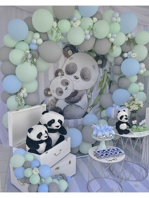 Rönesans Parti Pastel Gri-Mavi-Mint Yeşili Balon 100 Adet + 5 Mt. Balon Zinciri