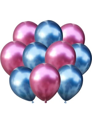Rönesans Parti Pembe-Mavi Krom Balon 10 Adet