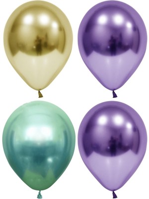 Rönesans Parti Altın-Yeşil-Mor Krom Balon 30 Adet