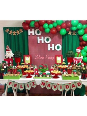 Rönesans Parti Yeni Yıl Yeşil - Kırmızı Balon Zincir Noel Konsept 50 Adet Balon + 5 mt Balon Zinciri