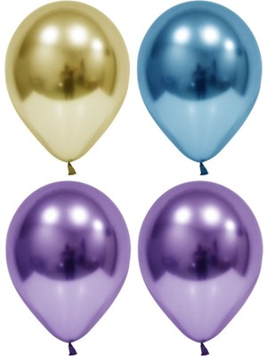 Rönesans Parti Altın-Mavi-Mor Krom Balon 50 Adet