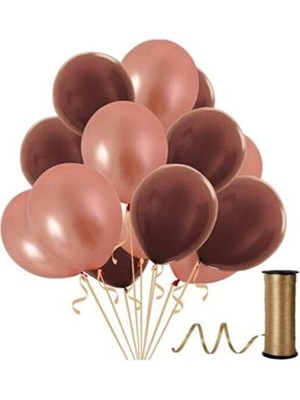 Rönesans Parti Kahverengi - Rose Gold Metalik Balon 50 Adet+ 5 mt Balon Zinciri