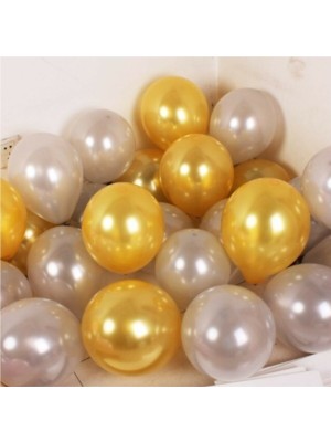 Rönesans Parti 12 Inç 20 Adet Metalik Gold-Beyaz Balon
