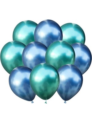Rönesans Parti Mavi-Yeşil Krom Balon 50 Adet