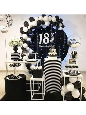 Rönesans Parti 50 Adet Siyah Beyaz Balon Konsept Balon ve Balon Zinciri