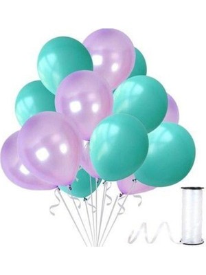 Rönesans Parti Su Yeşili Lila Metalik Balon 50 Adet